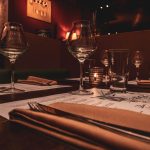Elegant fine dining table setting at night