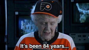Meme of the old woman from the Titanic movie saying "It's been 84 years..." since the Flyers made the playoffs